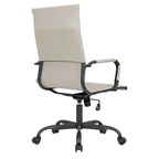 Chaise de bureau pivotante à dossier haut en cuir nervuré réglable avec piètement en métal noir