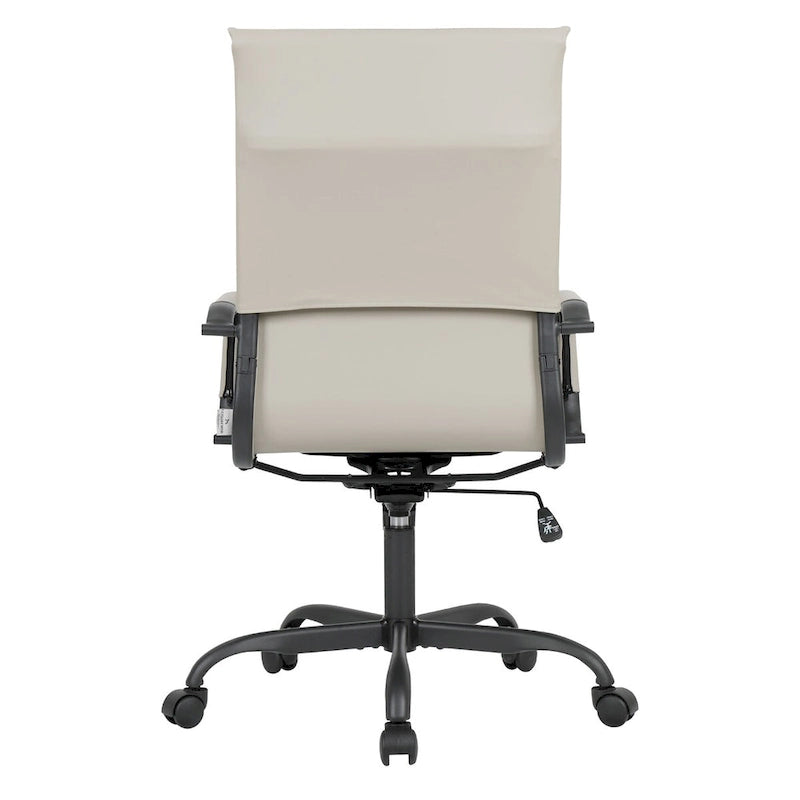 Chaise de bureau pivotante à dossier haut en cuir nervuré réglable avec piètement en métal noir
