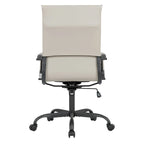 Chaise de bureau pivotante à dossier haut en cuir nervuré réglable avec piètement en métal noir