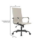 Chaise de bureau pivotante à dossier haut en cuir nervuré réglable avec piètement en métal noir