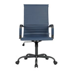 Chaise de bureau pivotante à dossier haut en cuir nervuré réglable avec piètement en métal noir