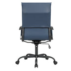 Chaise de bureau pivotante à dossier haut en cuir nervuré réglable avec piètement en métal noir