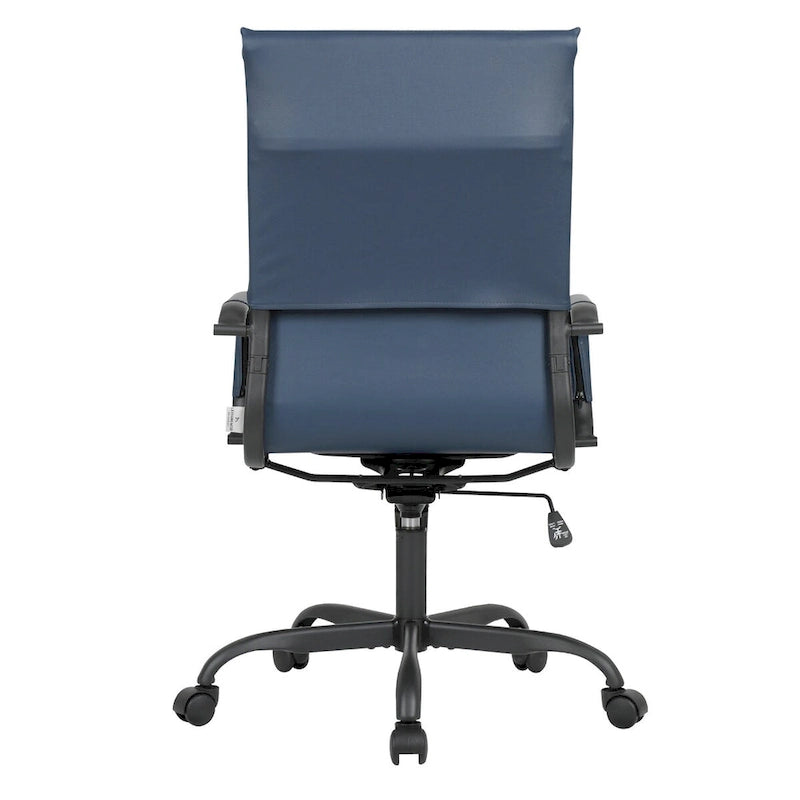 Chaise de bureau pivotante à dossier haut en cuir nervuré réglable avec piètement en métal noir