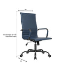 Chaise de bureau pivotante à dossier haut en cuir nervuré réglable avec piètement en métal noir