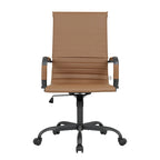 Chaise de bureau pivotante à dossier haut en cuir nervuré réglable avec piètement en métal noir