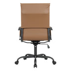 Chaise de bureau pivotante à dossier haut en cuir nervuré réglable avec piètement en métal noir