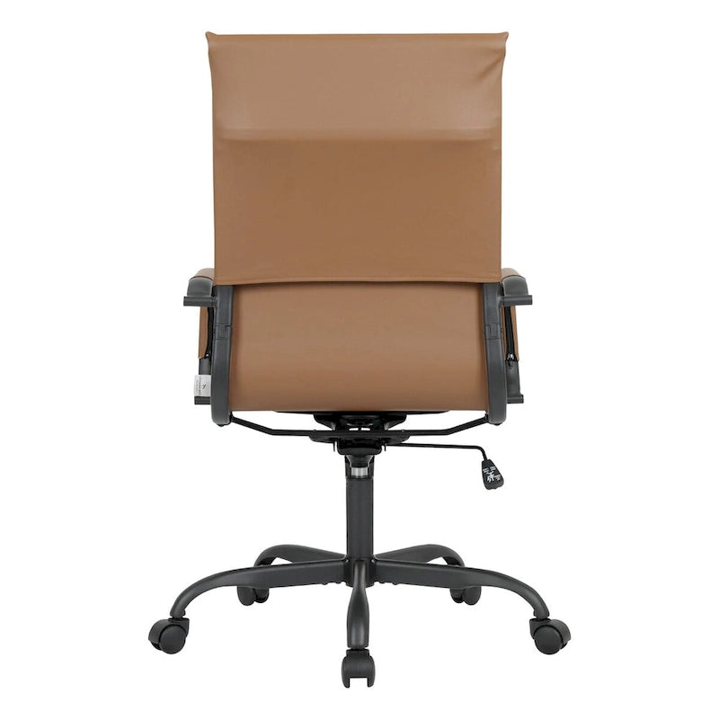 Chaise de bureau pivotante à dossier haut en cuir nervuré réglable avec piètement en métal noir