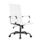 Chaise de bureau pivotante à dossier haut en cuir nervuré réglable avec piètement en métal noir
