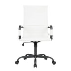 Chaise de bureau pivotante à dossier haut en cuir nervuré réglable avec piètement en métal noir