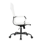Chaise de bureau pivotante à dossier haut en cuir nervuré réglable avec piètement en métal noir