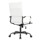 Chaise de bureau pivotante à dossier haut en cuir nervuré réglable avec piètement en métal noir