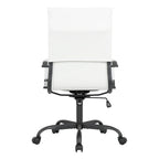 Chaise de bureau pivotante à dossier haut en cuir nervuré réglable avec piètement en métal noir