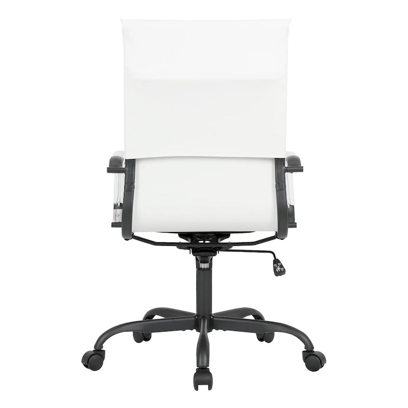 Chaise de bureau pivotante à dossier haut en cuir nervuré réglable avec piètement en métal noir