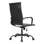 Chaise de bureau pivotante à dossier haut en cuir nervuré réglable avec piètement en métal noir
