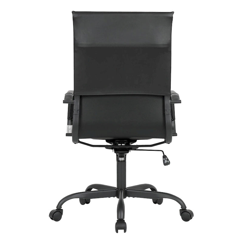 Chaise de bureau pivotante à dossier haut en cuir nervuré réglable avec piètement en métal noir