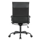 Chaise de bureau pivotante à dossier haut en cuir nervuré réglable avec piètement en métal noir