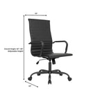 Chaise de bureau pivotante à dossier haut en cuir nervuré réglable avec piètement en métal noir