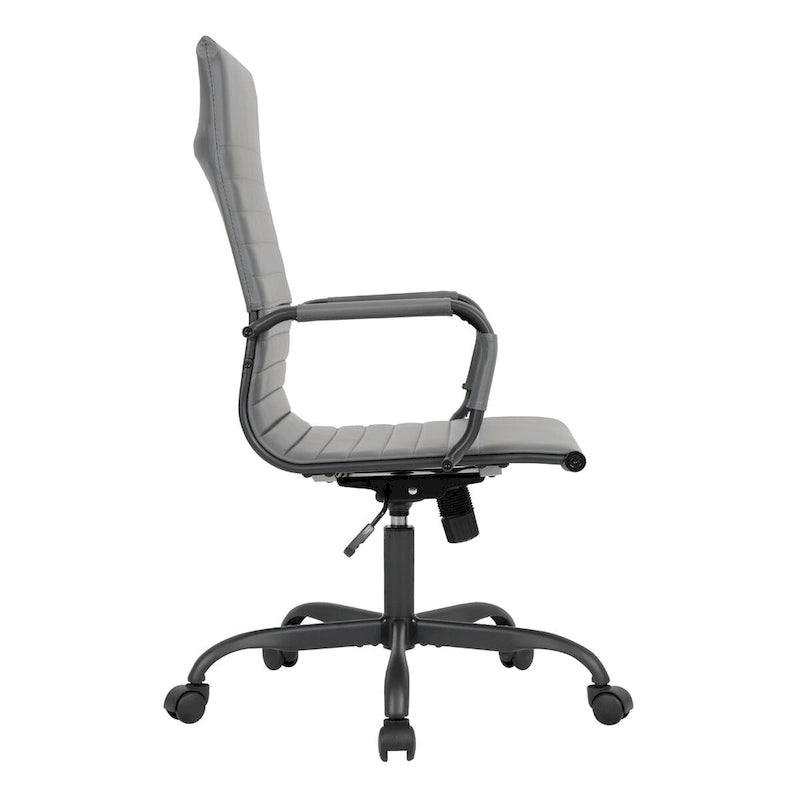 Chaise de bureau pivotante à dossier haut en cuir nervuré réglable avec piètement en métal noir