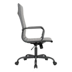 Chaise de bureau pivotante à dossier haut en cuir nervuré réglable avec piètement en métal noir