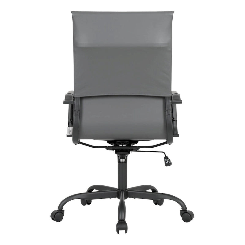 Chaise de bureau pivotante à dossier haut en cuir nervuré réglable avec piètement en métal noir