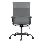 Chaise de bureau pivotante à dossier haut en cuir nervuré réglable avec piètement en métal noir