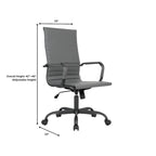 Chaise de bureau pivotante à dossier haut en cuir nervuré réglable avec piètement en métal noir