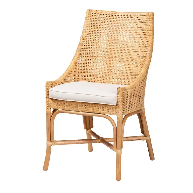 Chaise de salle à manger en rotin brun naturel style bohème moderne