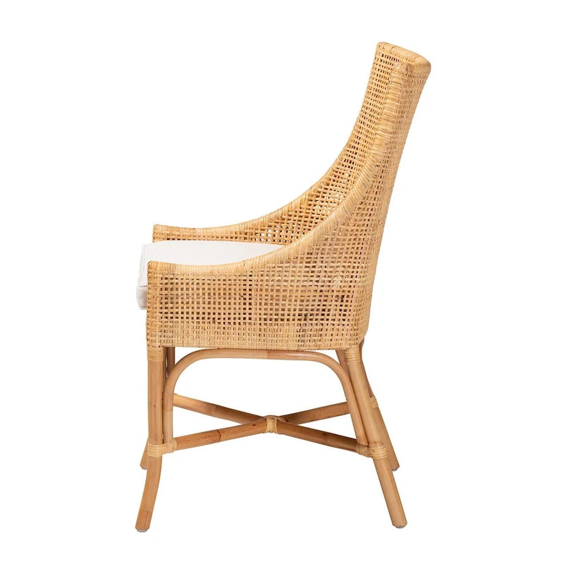 Chaise de salle à manger en rotin brun naturel style bohème moderne