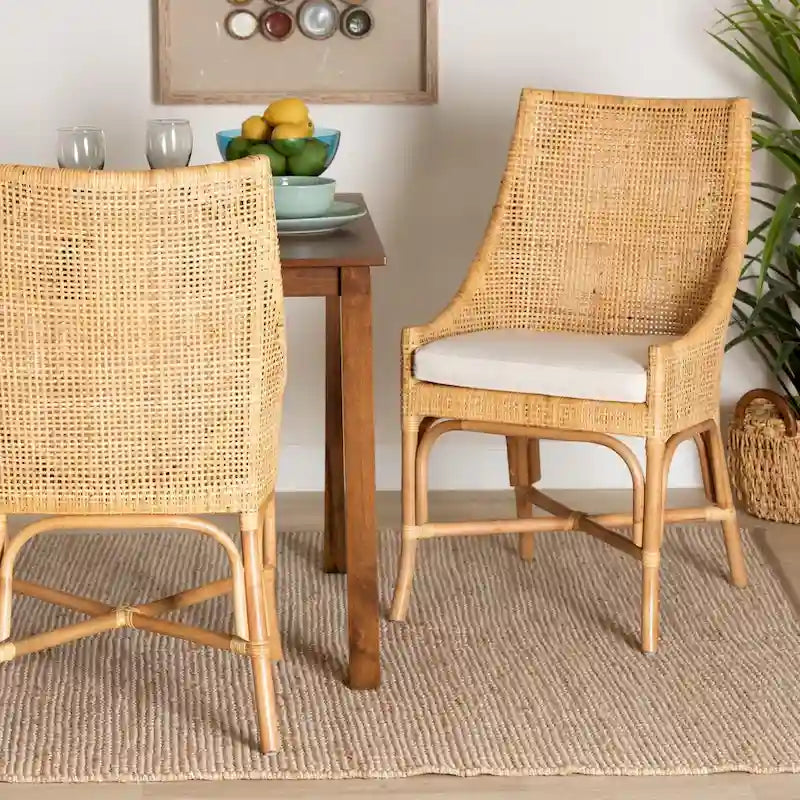 Chaise de salle à manger en rotin brun naturel style bohème moderne