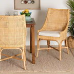Chaise de salle à manger en rotin brun naturel style bohème moderne