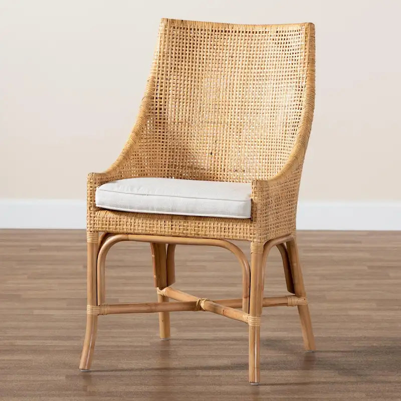 Chaise de salle à manger en rotin brun naturel style bohème moderne
