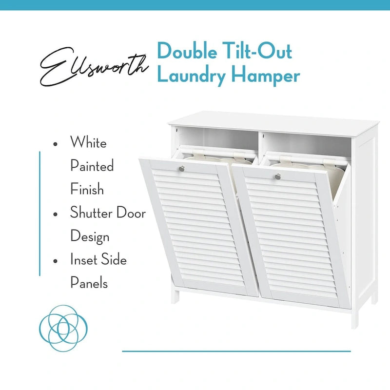 Meuble de rangement pour linge sale à double bascule avec sac de rangement en tissu amovible – Blanc