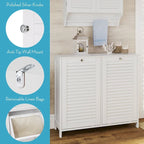 Meuble de rangement pour linge sale à double bascule avec sac de rangement en tissu amovible – Blanc