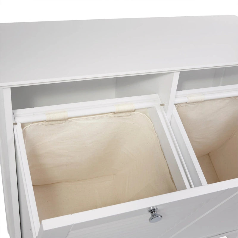 Meuble de rangement pour linge sale à double bascule avec sac de rangement en tissu amovible – Blanc