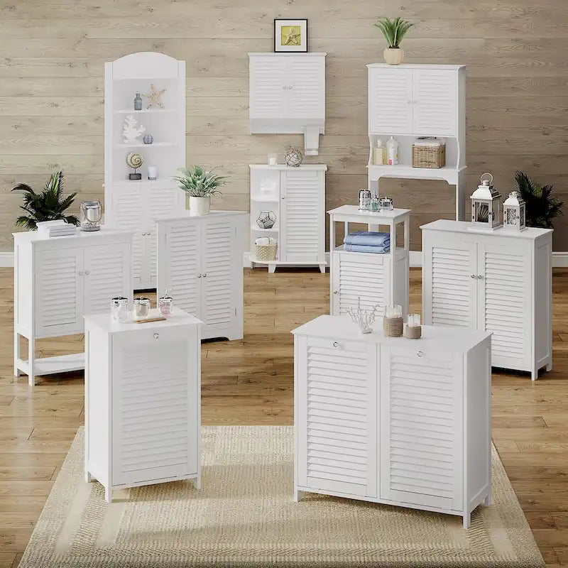 Meuble de rangement pour linge sale à double bascule avec sac de rangement en tissu amovible – Blanc