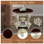 Table d'appoint ronde de 56 cm, table d'appoint de canapé en bois massif avec étagère, table de coin de salon facile à assembler