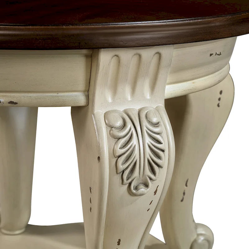 Table d'appoint ronde de 56 cm, table d'appoint de canapé en bois massif avec étagère, table de coin de salon facile à assembler