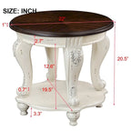 Table d'appoint ronde de 56 cm, table d'appoint de canapé en bois massif avec étagère, table de coin de salon facile à assembler