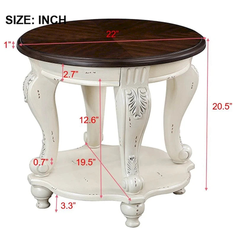 Table d'appoint ronde de 56 cm, table d'appoint de canapé en bois massif avec étagère, table de coin de salon facile à assembler