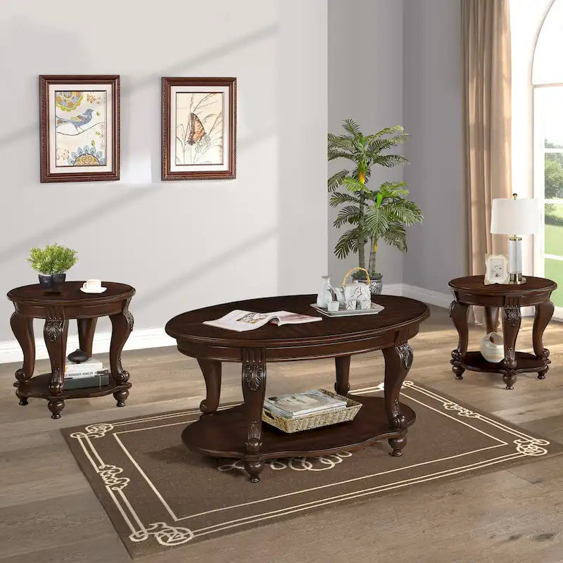 Table d'appoint ronde de 56 cm, table d'appoint de canapé en bois massif avec étagère, table de coin de salon facile à assembler