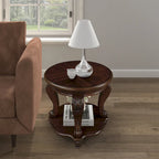 Table d'appoint ronde de 56 cm, table d'appoint de canapé en bois massif avec étagère, table de coin de salon facile à assembler