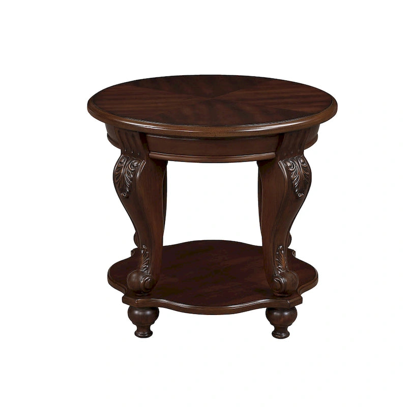 Table d'appoint ronde de 56 cm, table d'appoint de canapé en bois massif avec étagère, table de coin de salon facile à assembler