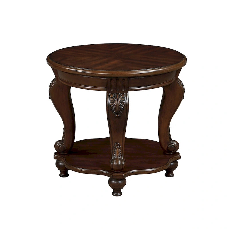 Table d'appoint ronde de 56 cm, table d'appoint de canapé en bois massif avec étagère, table de coin de salon facile à assembler